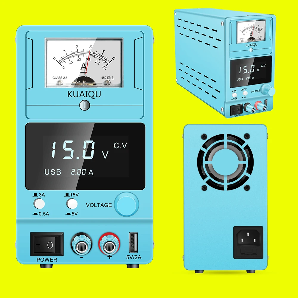 

Linear DC Power Supply Adjustable For Phone Reapir 15V 3A Pointer Analog Digital Display Built In Large Transformer Lab Source