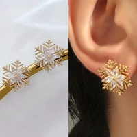 new fashion snowflake stud earrings for women shiny rhinestone earrings gold color flower girls ear jewelry christmas gift
