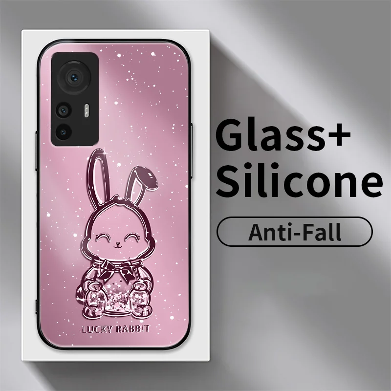 

Metallic Bunny Glass Case for Xiaomi 12T Pro Mi 5 5S 5S Plus 5X 6 6X 8 8 Lite 8 9 SE 9 Pro A1 A2 A3 CC9E Phone Case Cover