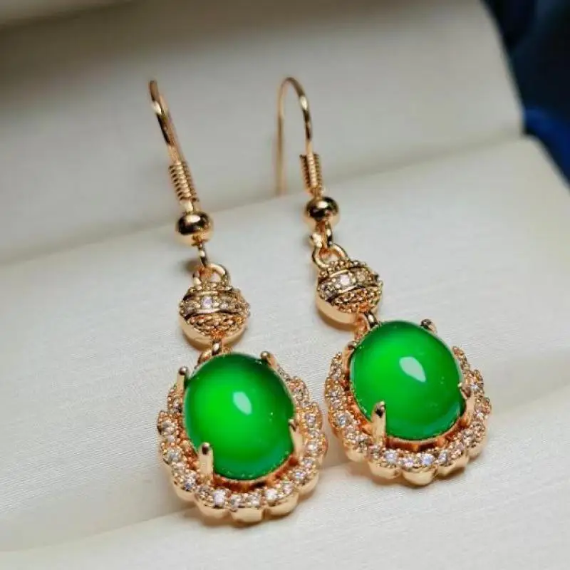 

Womnn Green Jade Earrings Fine Jewelry Genuine Natural Chalcedony Earrings Certified Jades Stone Accessories Jewellery For Girls