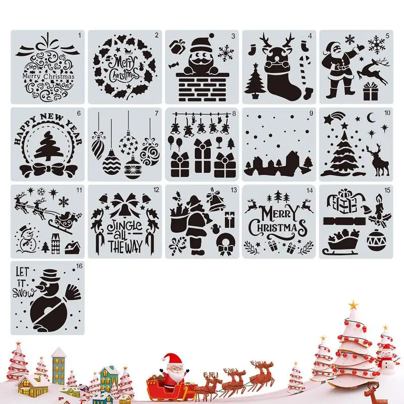 

16pcs Reusable DIY Craft Christmas Stencils For Walls Home Painting Scrapbooking Stamp Album Decor Paper Card Template Craft