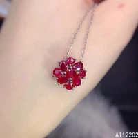 luxury natural ruby 925 sterling silver inlaid red gemstones pendant womens necklace bride wedding party gift jewelry support d