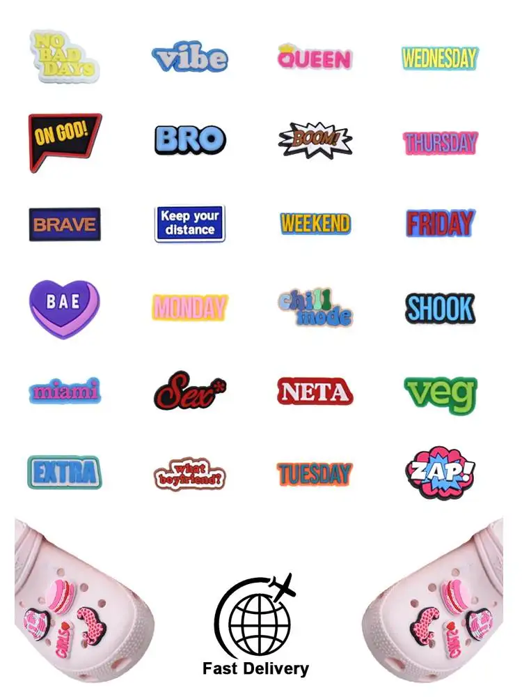 

1Pcs PVC Phrase for Crocs Charms Badge Women Sandals Buckle Kids Pins Decoration Jeans Shoe Accessories X-mas Gift Dropshipping