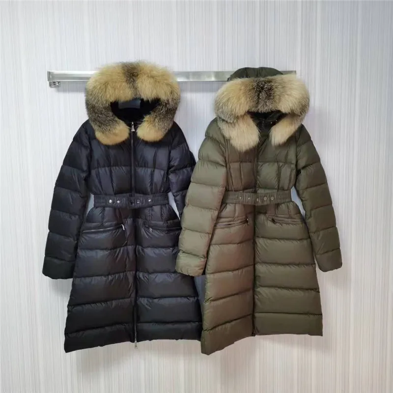 

High Quality Women Winter Down Coats 90% White Duck Down Filling with Belt fashion Hooded Slim Fit Outwear Women Long Jackets