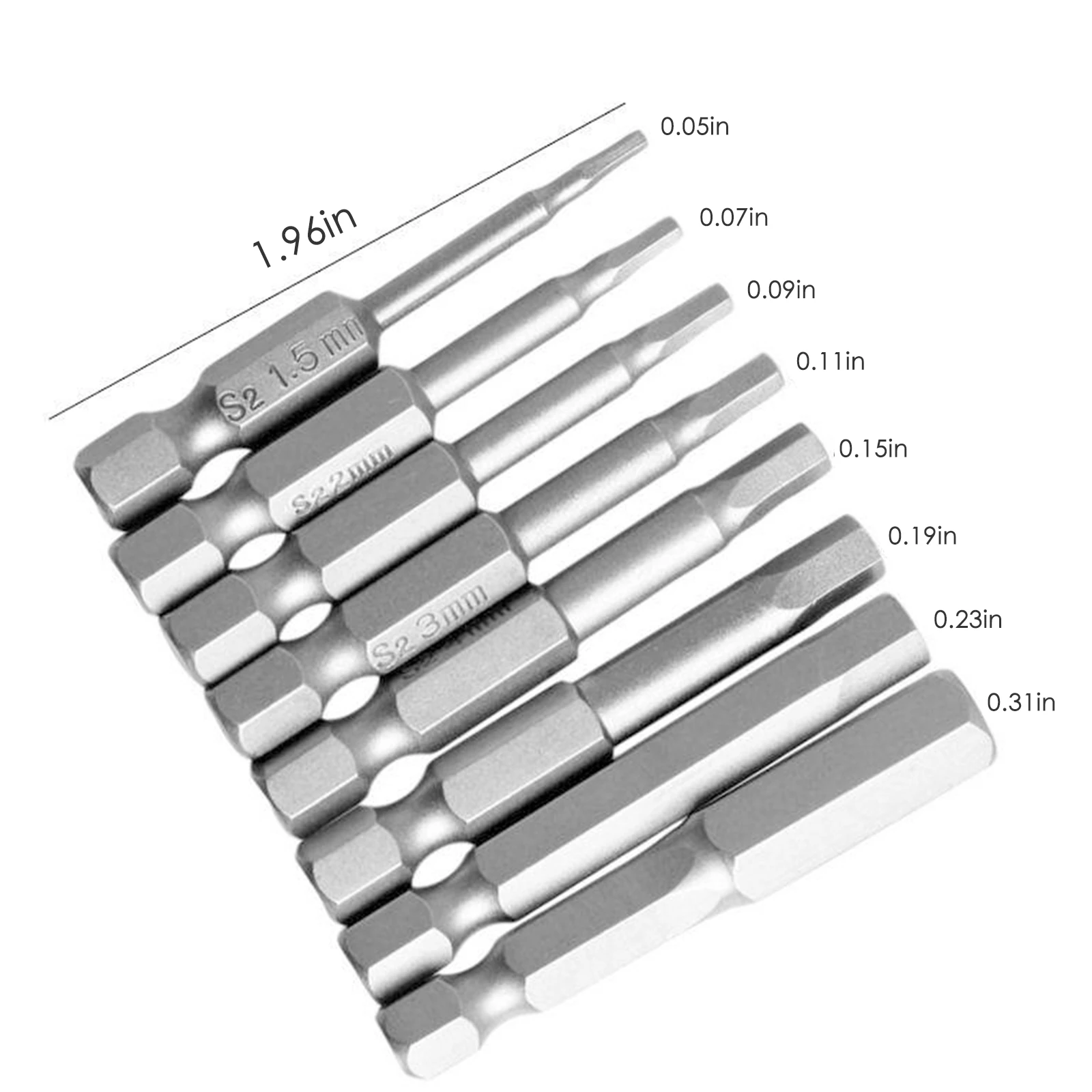 

8pcs S2 Steel Magnetic Hexagon Bit Set 1/4 Inch Hex Shank Screwdriver Bit Set 50mm Length H1.5-H8