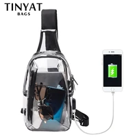 tinyat clear chest bag men women small party shoulder bag water proof fashion chest bag usb charging crossbody bags