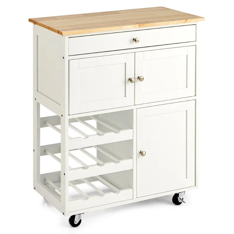 

Gymax Rolling Kitchen Island Serving Cart Storage Cabinet with Wine Rack White