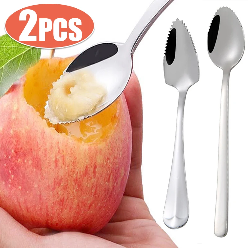 

2/1pcs Stainless Steel Toothed Spoon Serrated Edge Fruit Mud Scraper Spoons Ice Cream Dessert Coffee Teaspoons Kitchen Tableware