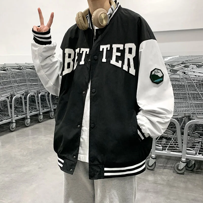 

Hybskr Harajuku Men's Baseball Jackets Fashion Letter Label Casual Jacket America Patchwork Unisex Hip Hop Branded Male Coats