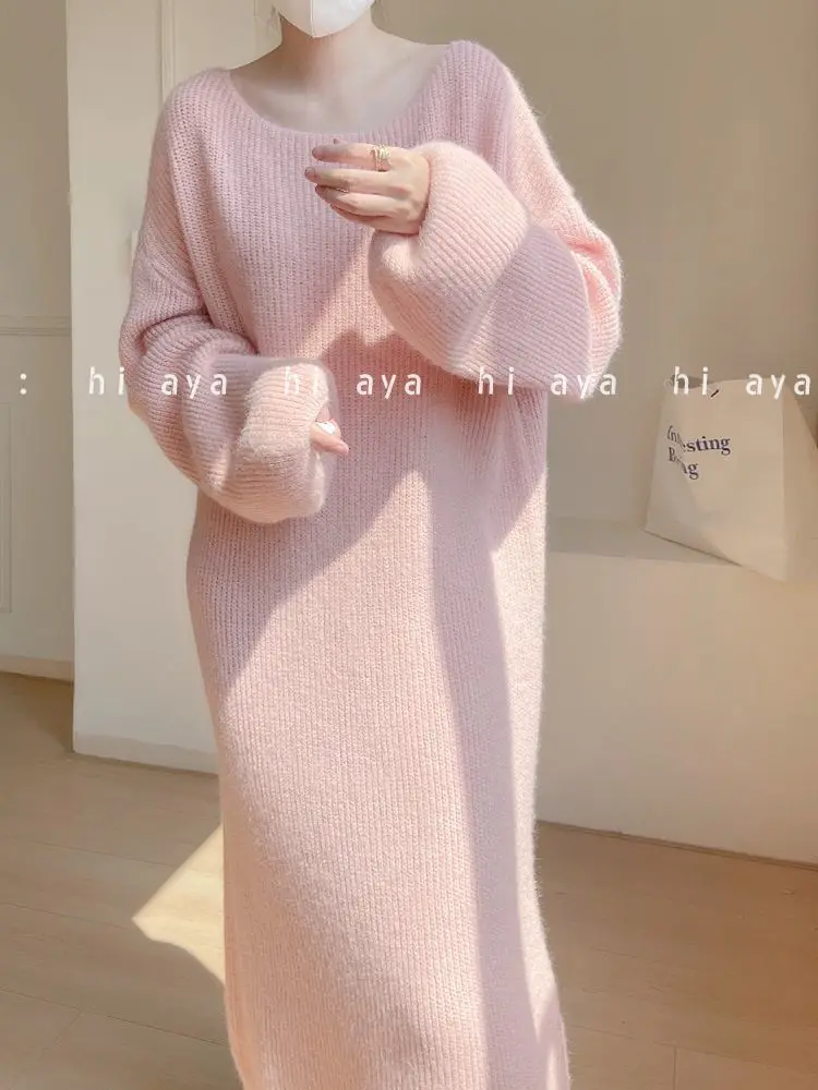 Нежное ветровое платье. Женское длинное платье длиной выше колена осенью и зимой.