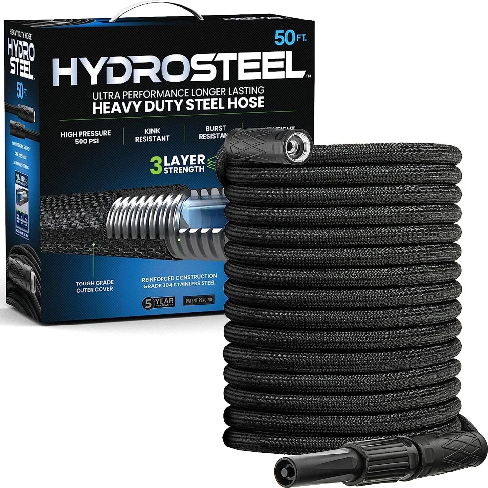 

Hydrosteel Garden Hose Heavy Duty Steel Hose Triple Layered Water Hose 50ft