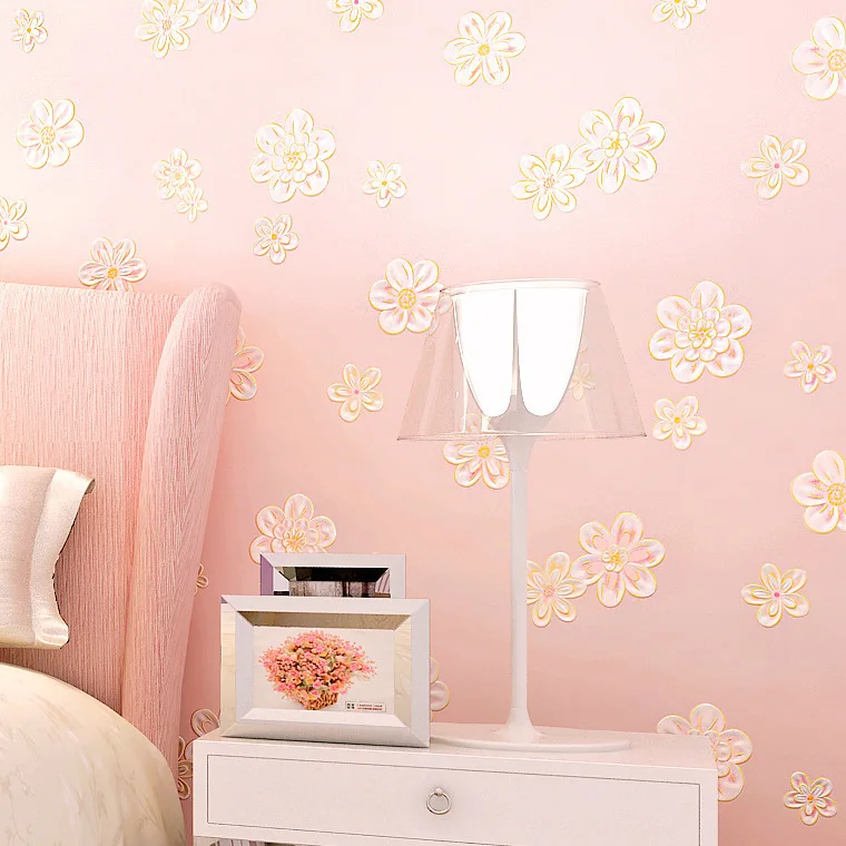 

3D Pastoral Wallpaper Bedroom Living Room Wedding Room Non-woven Wallpaper Girl Children's Room Pink Flower Wallpape Wallpap