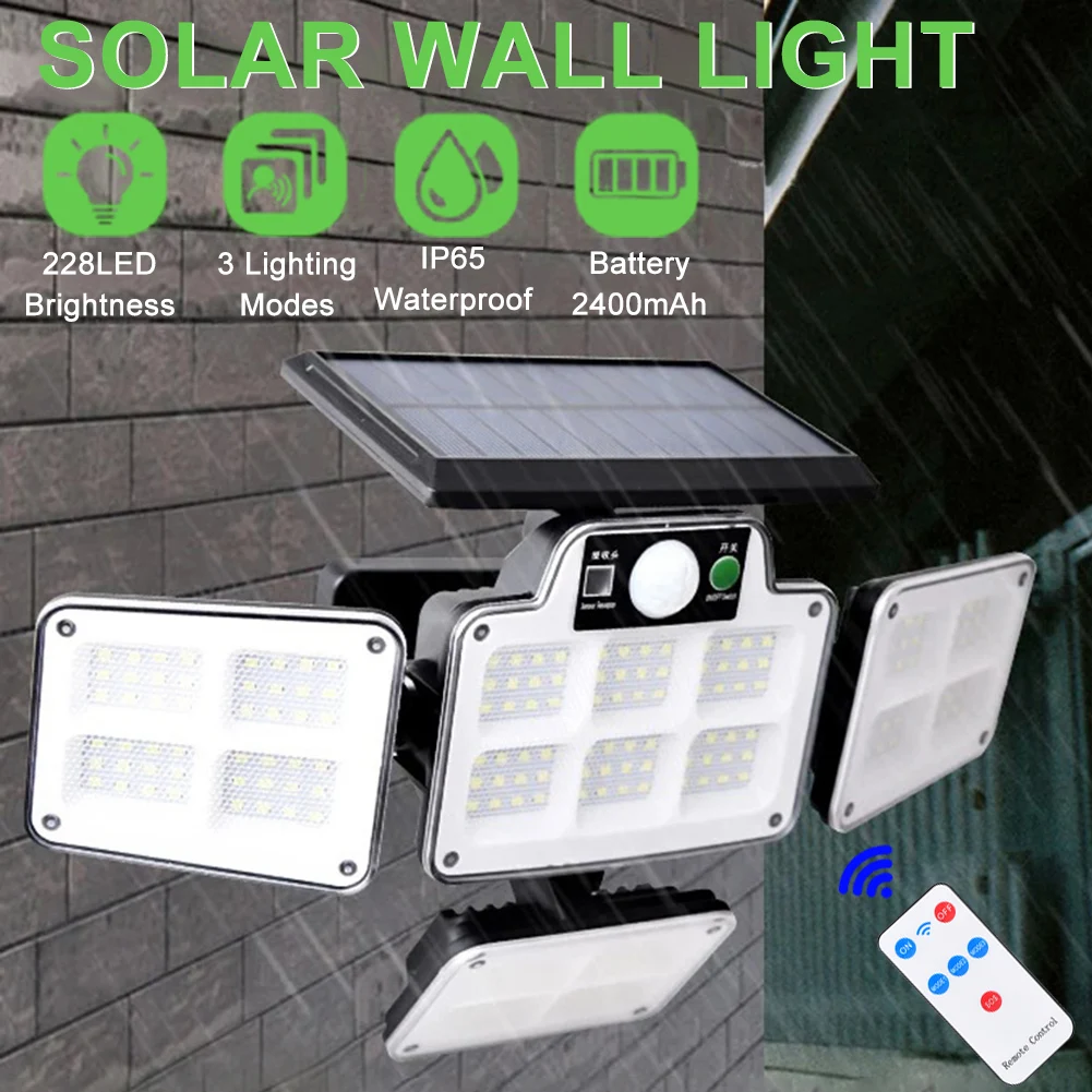 

Outdoor Solar LED Lights 168/228 LEDs Solar Lamp Motion Sensor Wall Lamp with 3 Modes Waterproof Garden Street Yard Light