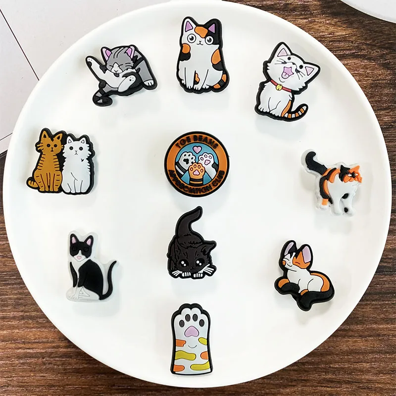 10Pcs Cute and unique Cat shoe charms PVC shoe accessories Garden shoe decorations for Croc charms jibz Buckle Unisex Gifts
