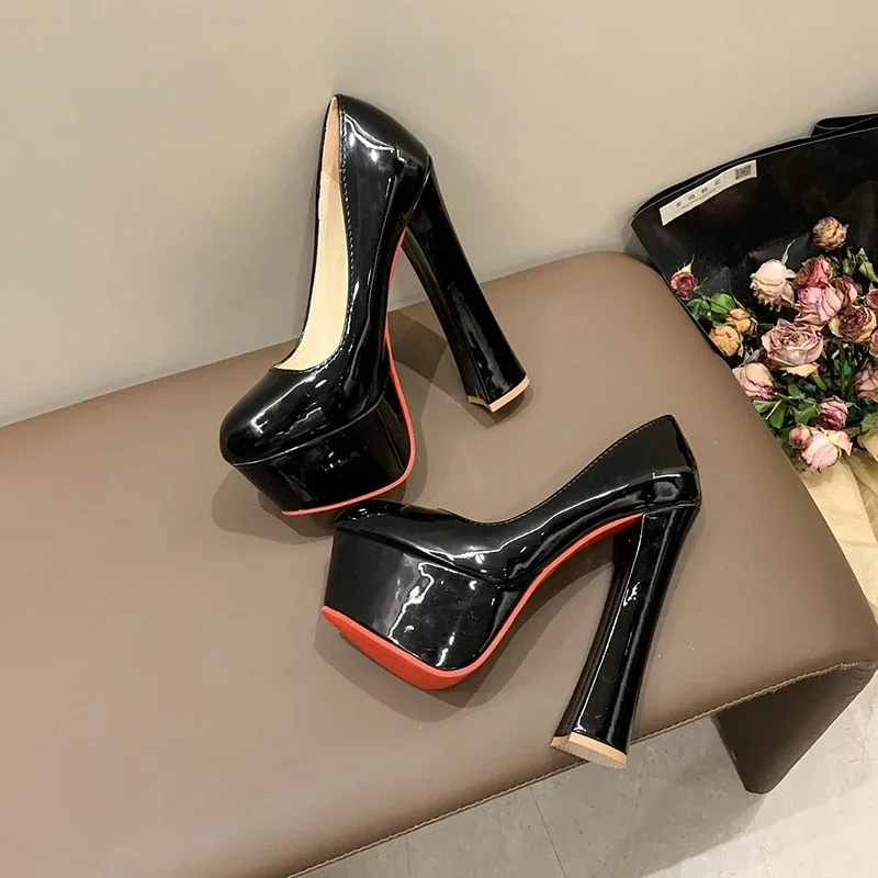 35-43 Женские туфли на высоком каблуке большого размера пикантные красные толстом