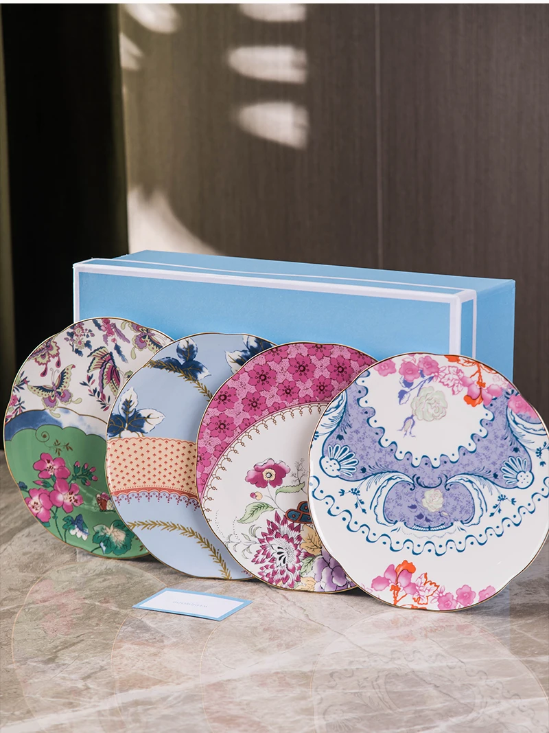 

Dancing Butterfly Azalea Western Food, Steak, Fruit Plate, Bone China Dessert Plate, Four-piece Chinese Style Gift