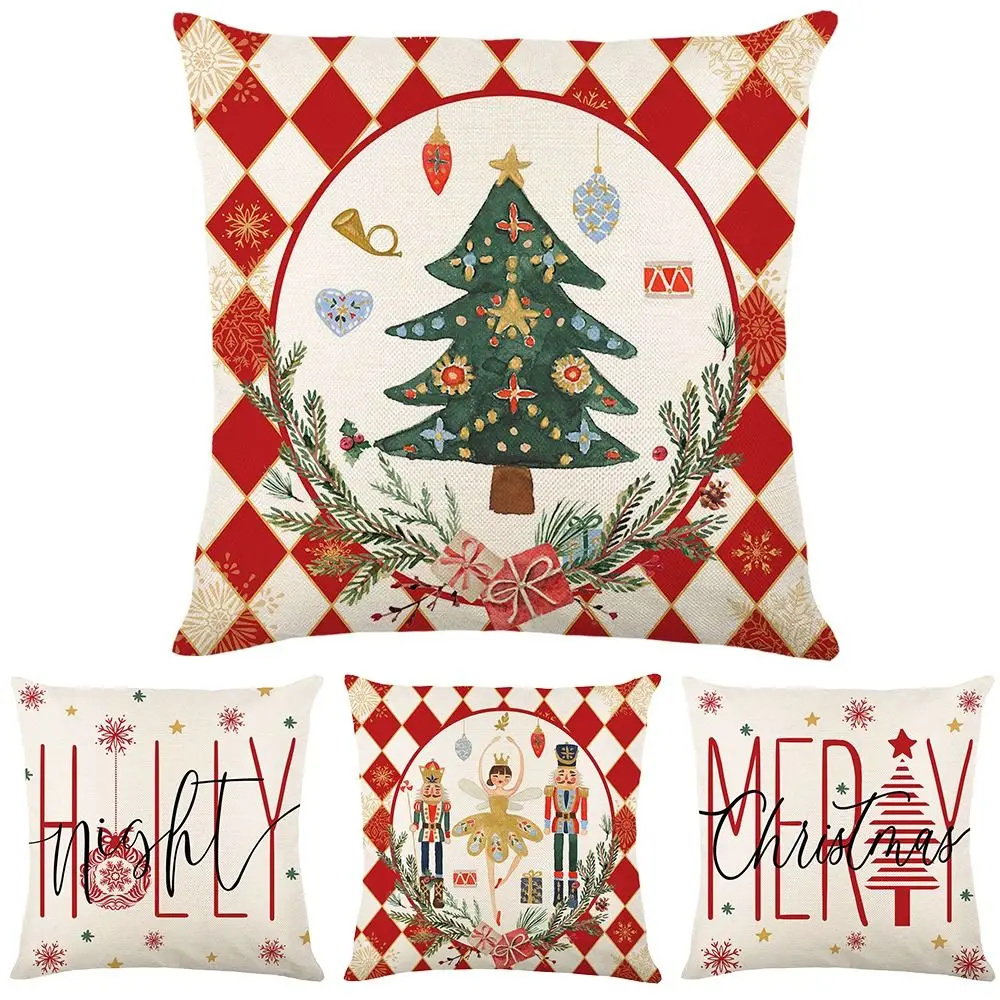 

45x45CM Christmas Cushion Covers Monogram Hemp Cushion Case Snowflake Xmas Pillow Cover Outdoor Indoor Home Decor