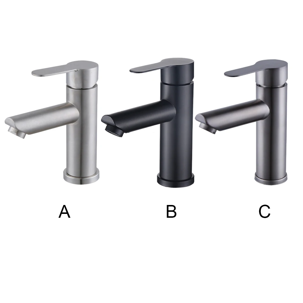 

Stainless Steel Water Faucet Brushed Threaded Solid Color Simple Style Anti-rust Household Bathroom Basin Tap Silver