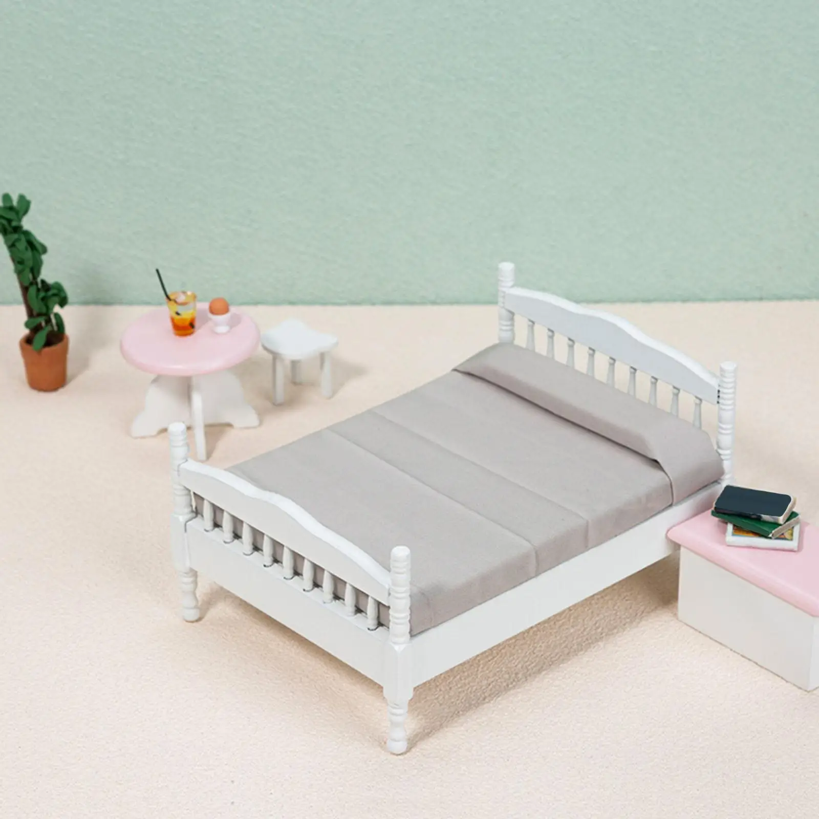 

1/12 Miniature Dollhouse Bed Bedroom Furniture for Doll House Lover Gifts