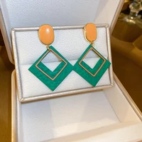 korean geometric rhombus square green big earrings for women fashion jewelry oorbellen brincos feminino