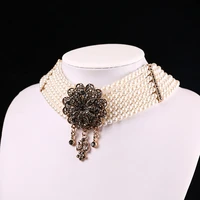 algerian bridal accessories luxury new arabian greystone flower necklace gold plated pendant neck chain imitation pearl necklace
