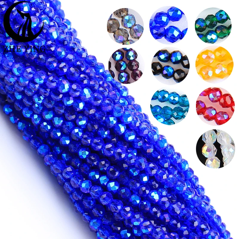 

2mm Plating AB Crystal Glass Beads Shining Rondelle Faceted Round Loose Spacer Beads for Bracelet Necklace Accessories