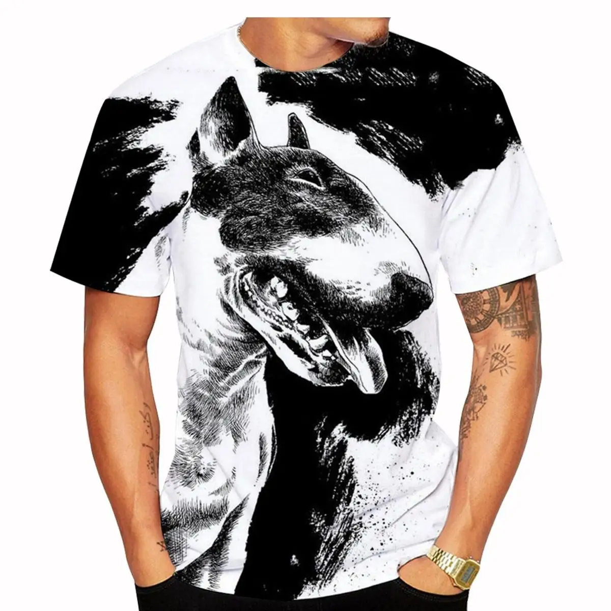 

Fashion Bull Terrier 3D Printing Men's and Women's T-Shirt Casual Pet Dog Pattern Street Style Lightweight Breathable Top O-Neck