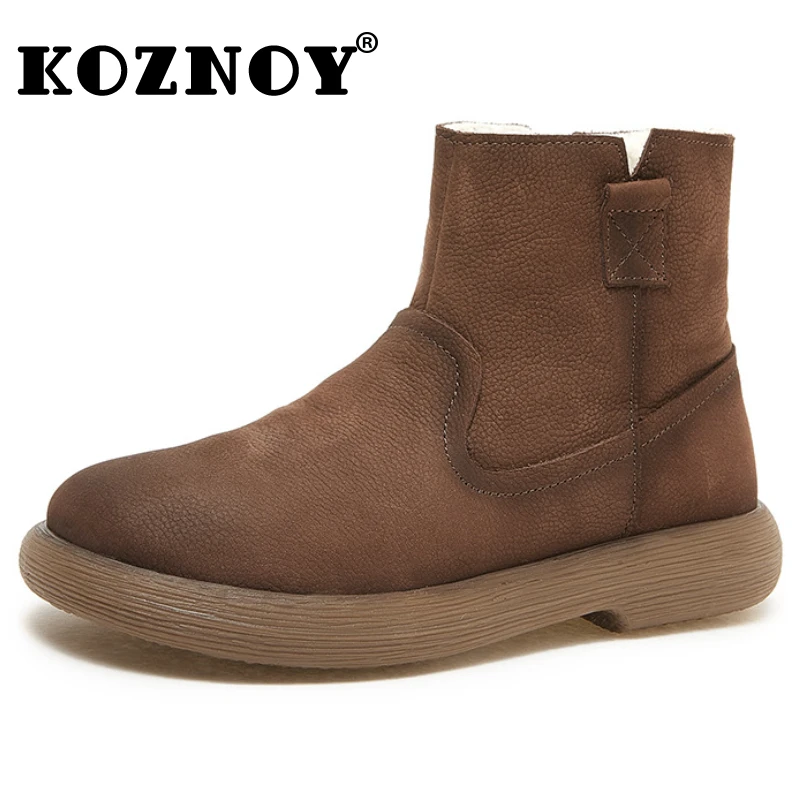 

Koznoy 3.5cm Cow Suede Genuine Leather Loafer Winter Women Plush Comfy Spring Ankle Boots Booties Autumn Platform Wedge Shoes