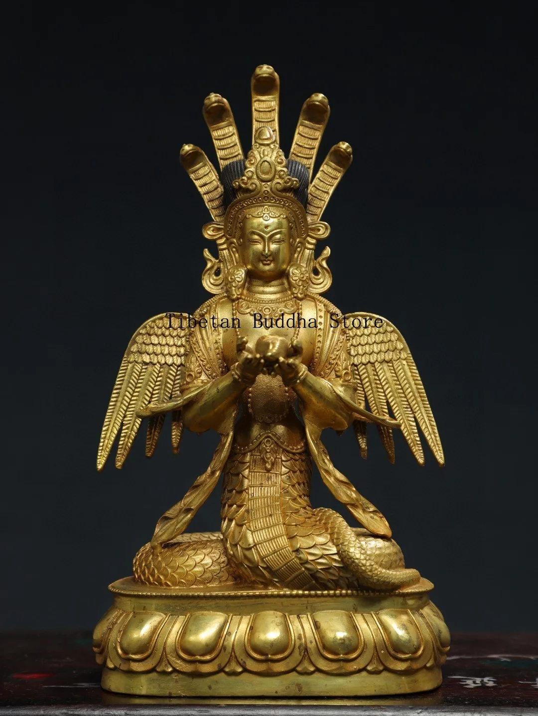 Тибетский Старый Бронзовый Будда Медь Позолоченный Дракон Дерево Бодхисаттва