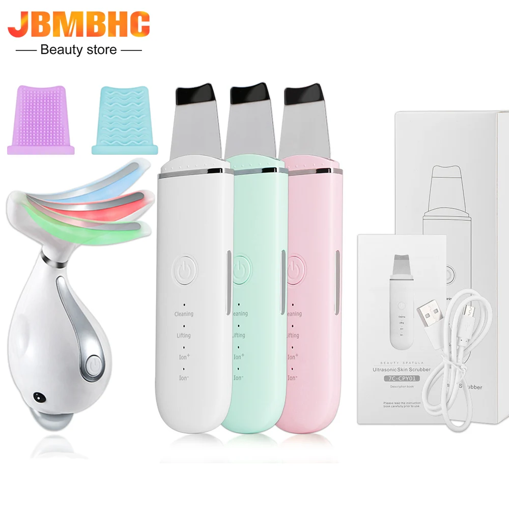 

Скребок ультразвуковой вибрирующий для кожи лица, лопатка для удаления черных точек, массажер для шеи, лопатка с подогревом для фотонной те...