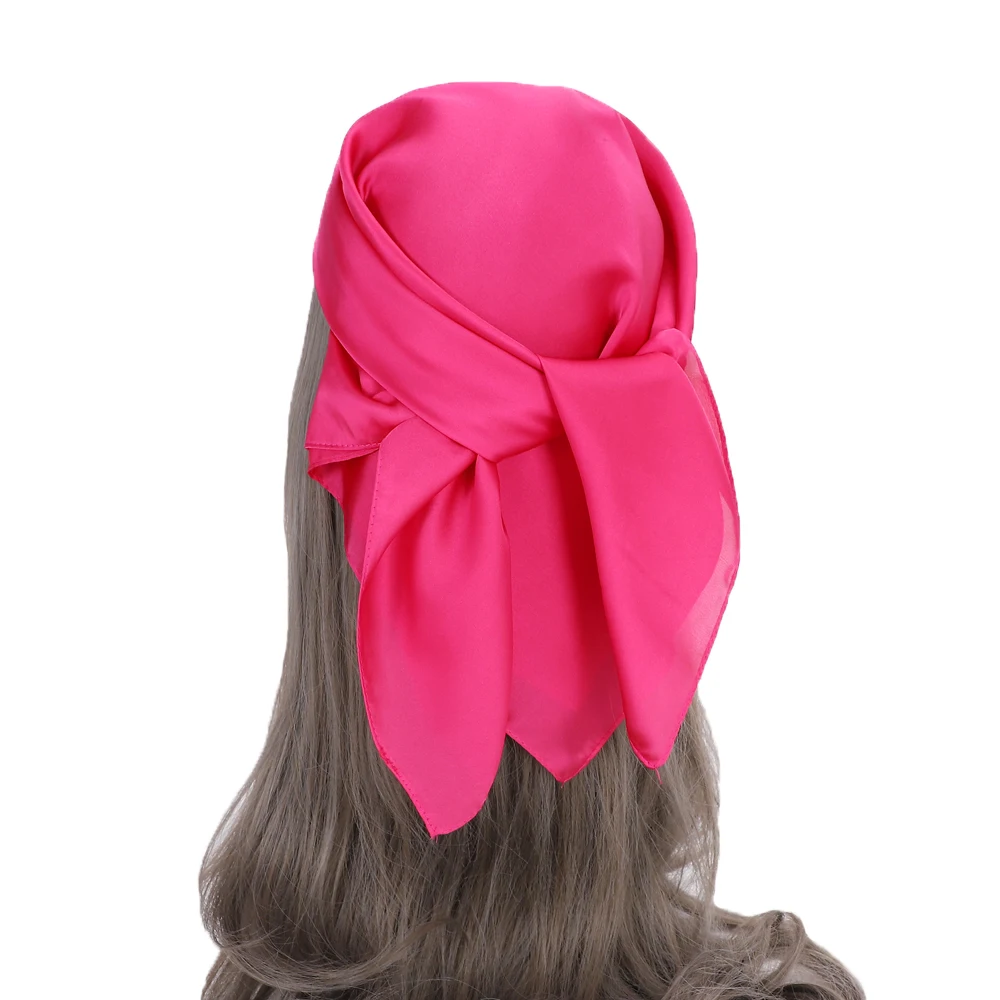 

Solid Color Scarf Man Women Fashion Hip Hop Headband Faux Silk Kerchief Bandana for Lady 70*70cm