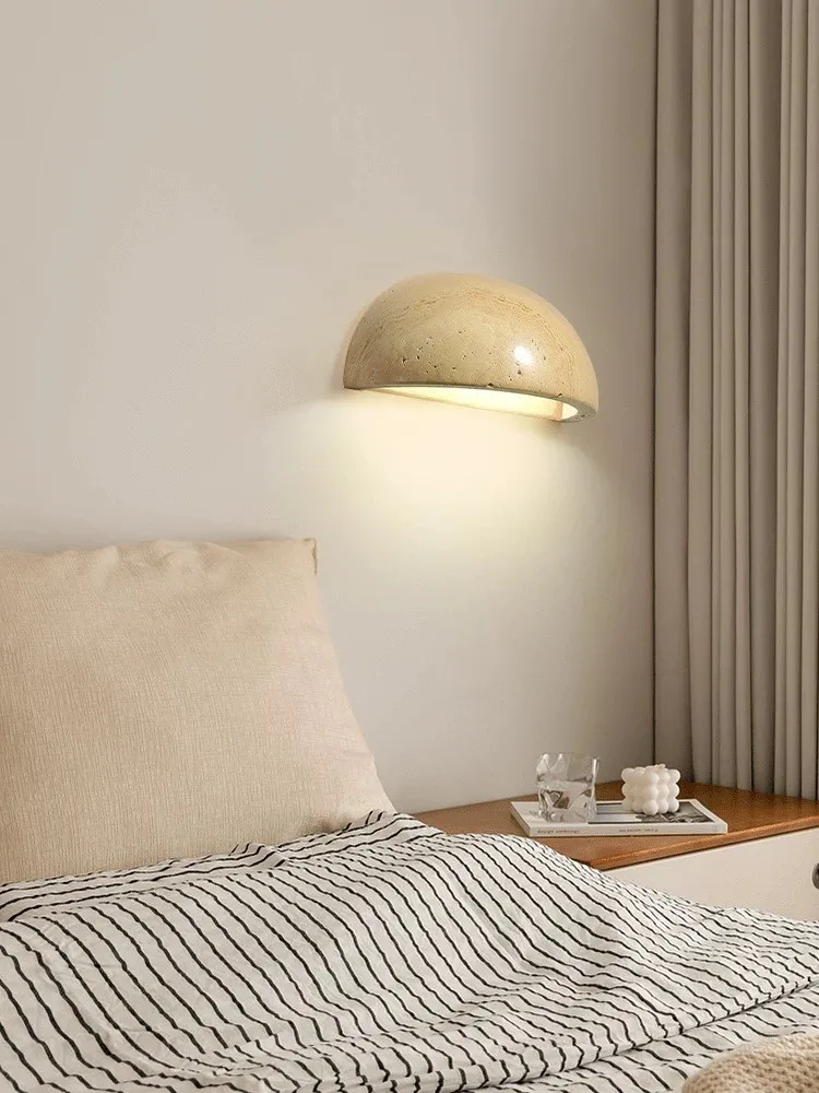 Желтая пещера каменная спальня прикроватная лампа японский крем Wabi Sabi стиль