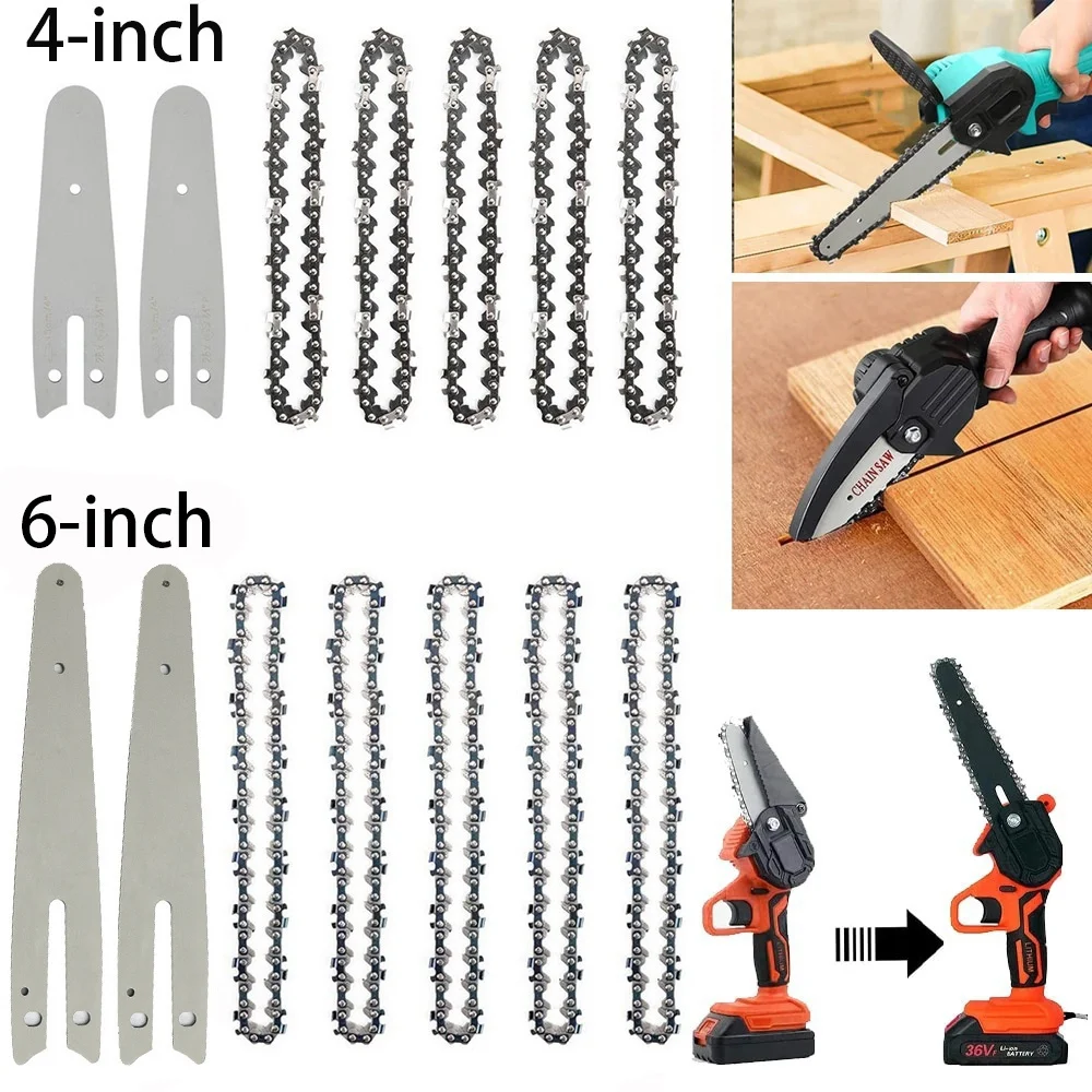 4/6 Inch Chain And Guide Plate Set Electric Saw Replacement for Mini Chainsaw Wood Cutting Sharp Chains |