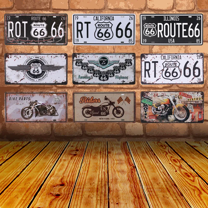 

Club Wall Garage USA Vintage Metal Painting Sign Plate Tin Bar Signs Route 66 Car Number License Plaque Poster Home Decor