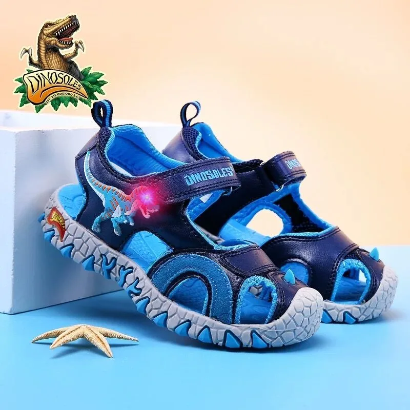

DINOSKULLS Children Summer Sandals LED Flashing T-Rex Boys Closed Toe 2022 Fashion Beach Sports Shoes Anti-Slip Kids EU 27-34
