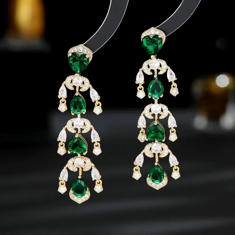 

Shining Cubic Zirconia Wedding Fashion Statement Flower Tassel Dangle Earrings Summer Luxury Brand Jewellery Long Eardrop