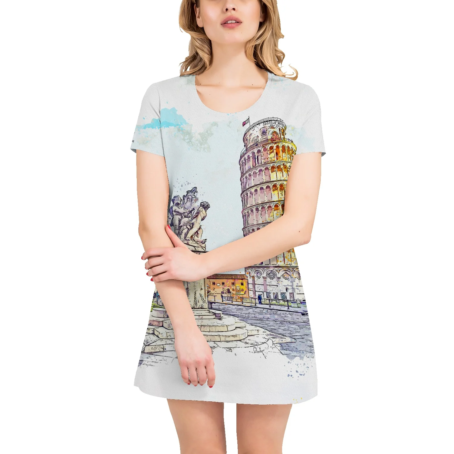 

Женское Хлопковое платье-футболка, Свободный Топ средней длины с коротким рукавом и принтом, лето 2022