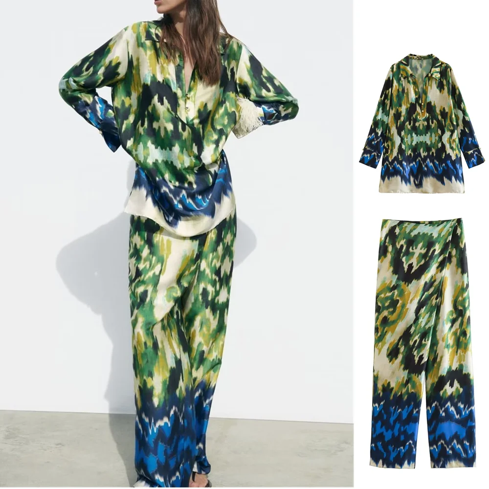 

UNIZERA 2023 Summer New Women's Wear European and American Style Two Piece Wrapped Scarf Print High Waist Pants 3105204 Loose Pr