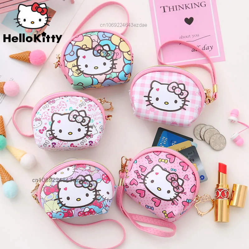 Fashion Hello Kitty Zipper Mini Wallet For Women Sanrio Cute Coin Purses Small Bags For Girls Kawaii Cartoon Printed Purses Kids