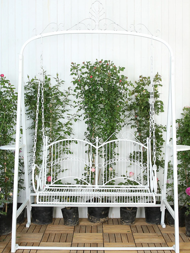 Американский кантри Железный искусство белый двойной качели уличный двор