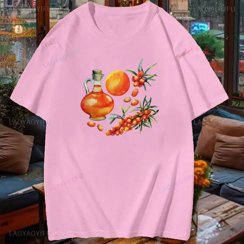 Футболка с изображением облепихи сока Вегетарианская Высококачественная