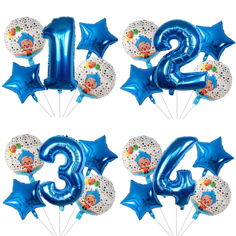 

5pcs Cartoon Clown Plim Foil Balloons Set Blue Red 30inch Number Globos Happy Birthday Party Decorations Children Classic Toys