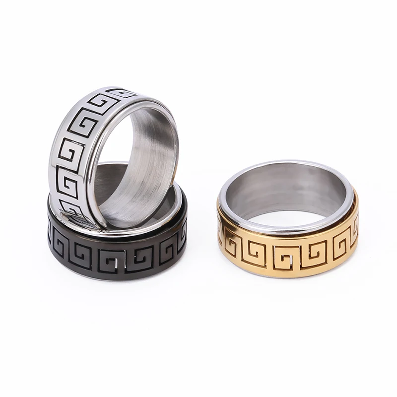 Кольцо мужское из титановой стали вращающееся кольцо нержавеющей с узором