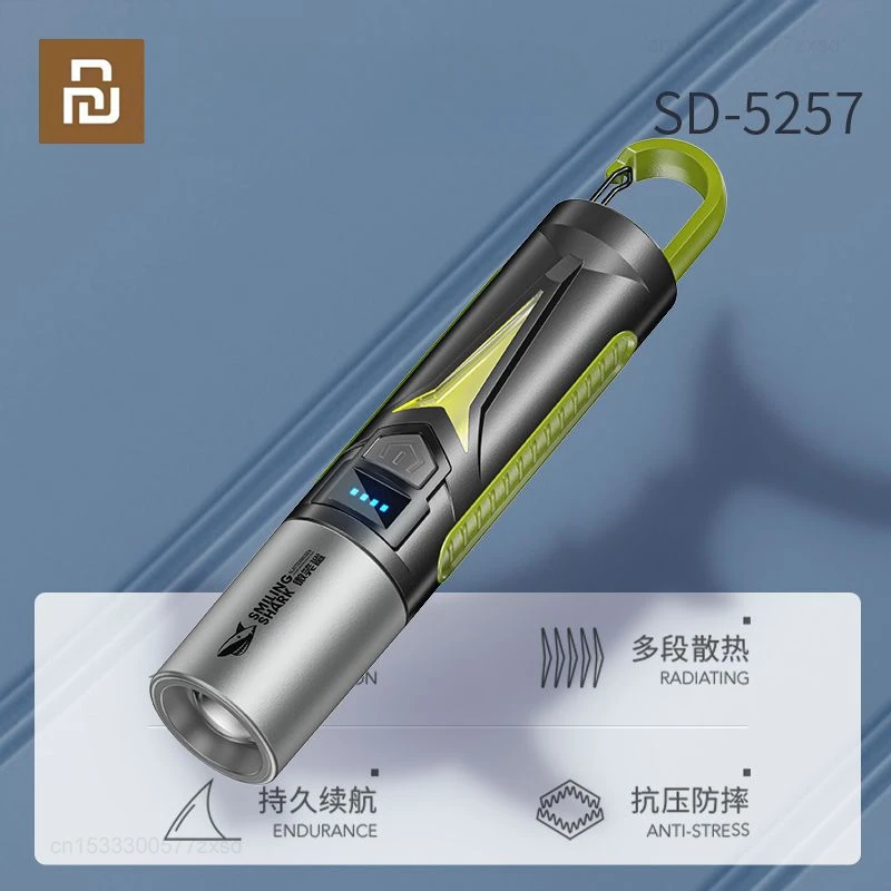 Фото Xiaomi супер яркий светодиодный фонарик с крючком походный светильник USB перезаряжаемый масштабируемый уличный водонепроницаемый фонарик №1