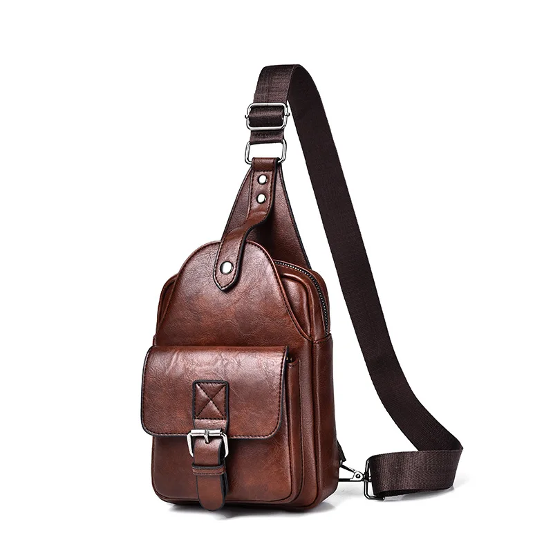 Vintage Men's Chest Bags Casual Waterproof Crossbody Bag Small Travel Carry Messenger Bags Leather Street Boys Sling Bag