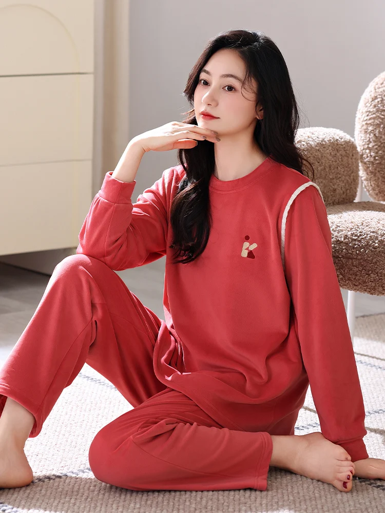 Пижамы женские зимние из кораллового флиса утолщенная флисовая подкладка