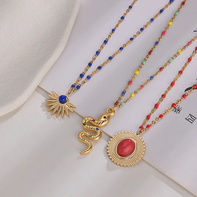 Винтажное геометрическое ожерелье с подвеской из нержавеющей стали для женщин