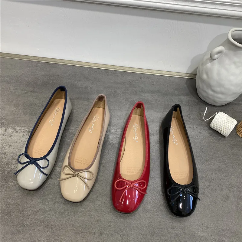 

Балетки Japanned женские из искусственной кожи, лоферы с бантом, брендовые Ретро туфли на плоской подошве, круглый носок, без застежки, Мокасины, женская обувь