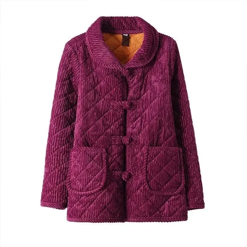 Mother's Padded Jacket Middle-Aged Elderly Women's Thick Jacket Winter 2022 New Ethnic Style Corduroy Velvet Warm Padded Coat