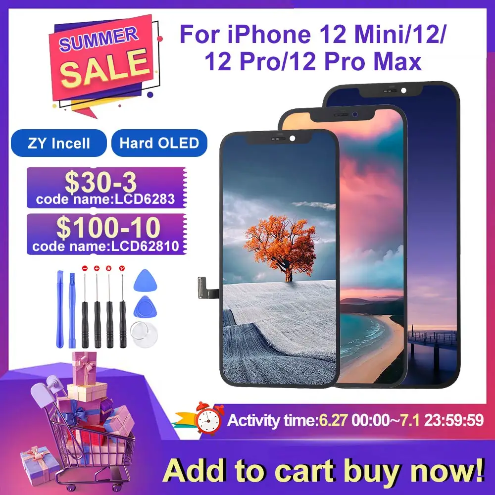 

Grade For iPhone 12 Mini 12 12 Pro Max Hard OLED With 3D Touch Digitizer Assembly ZY Incell Screen Replace Display Pantalla 12